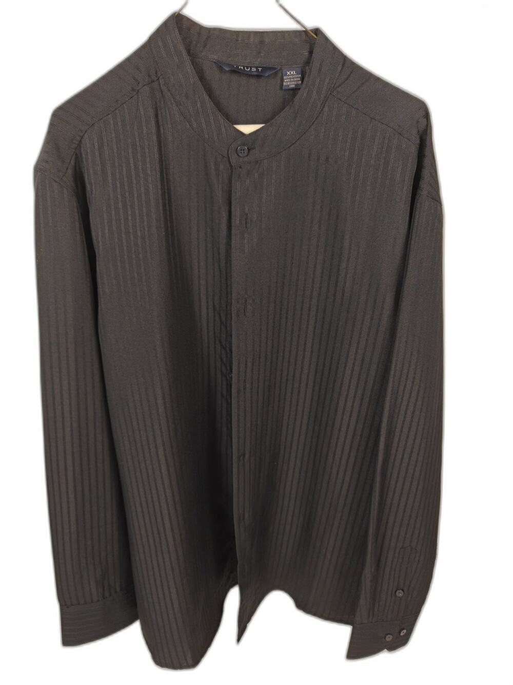 Trust Men's XXL Black Banded Collar Dress Shirt Long Sleeve Casual Button Up